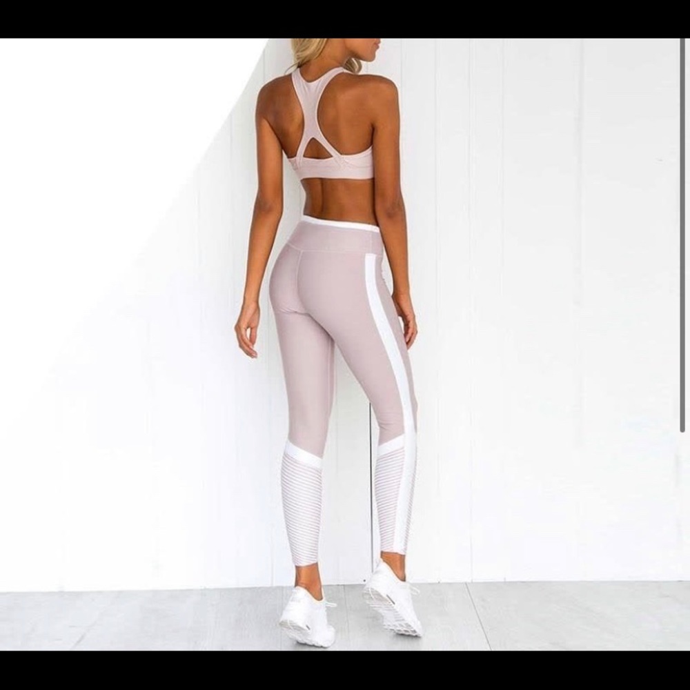 Pink and white stripe workout set